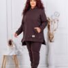Plus size σετ φόρμα με φούτερ-καφέ-κωδ 1470-3