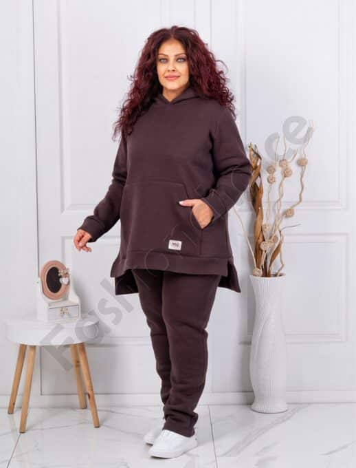 Plus size σετ φόρμα με φούτερ-καφέ-κωδ 1470-3