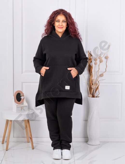 Plus size σετ φόρμα με φούτερ-μαύρο-κωδ 1470