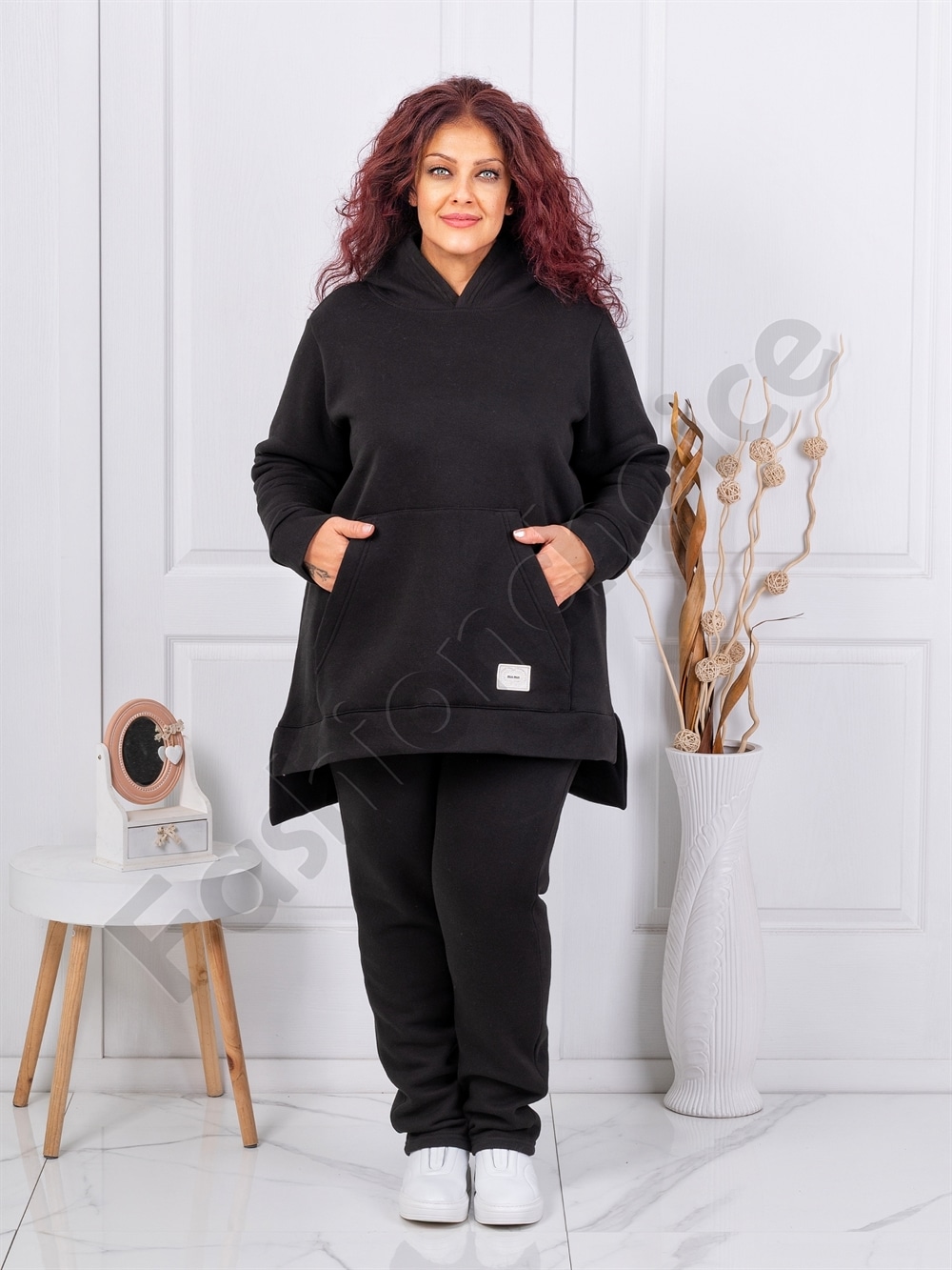 Plus size σετ φόρμα με φούτερ-μαύρο-κωδ 1470