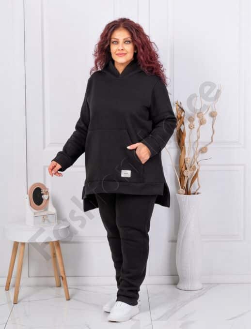 Plus size σετ φόρμα με φούτερ-μαύρο-κωδ 1470
