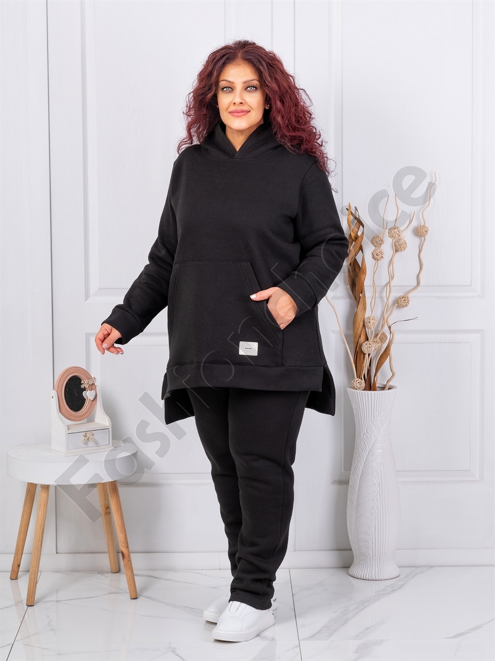 Plus size σετ φόρμα με φούτερ-μαύρο-κωδ 1470