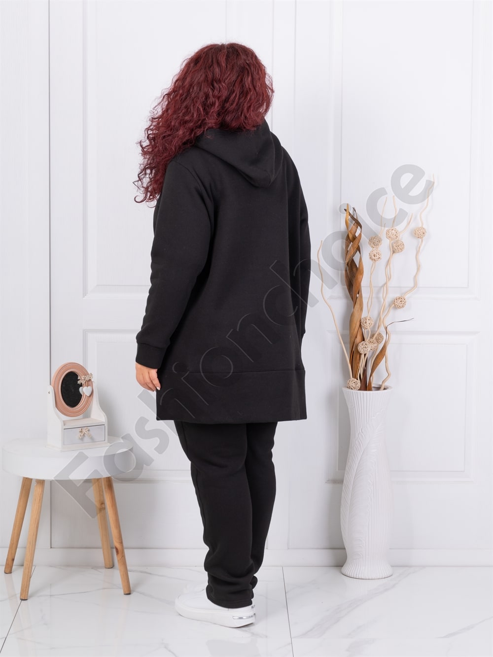 Plus size σετ φόρμα με φούτερ-μαύρο-κωδ 1470