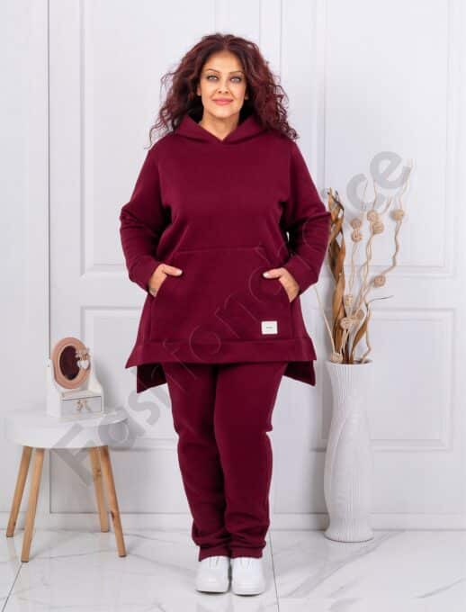 Plus size σετ φόρμα με φούτερ-μπορντό-κωδ 1470-5