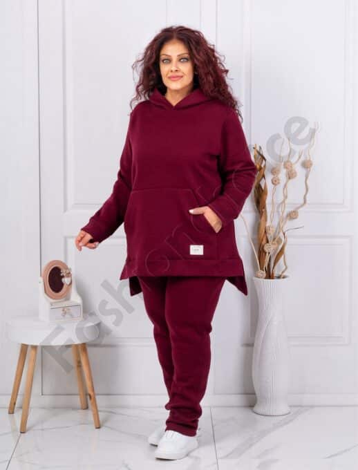 Plus size σετ φόρμα με φούτερ-μπορντό-κωδ 1470-5