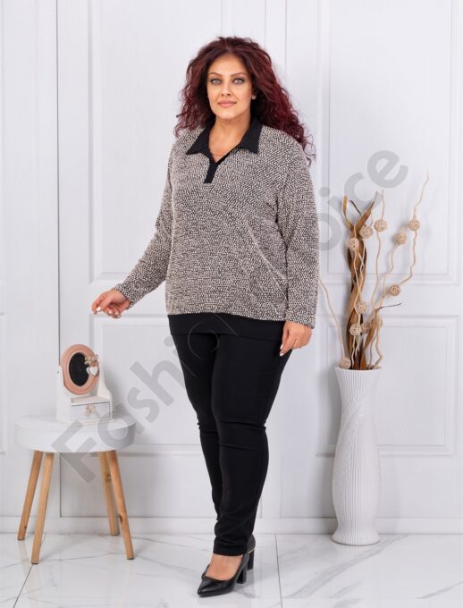 Plus size γυναικεία μπουκλέ μπλούζα-εκρού-κωδ 25361