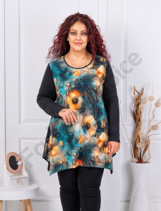 Plus size ανκορά τουνίκ φλοράλ-ωχρά-κωδ 25126-3