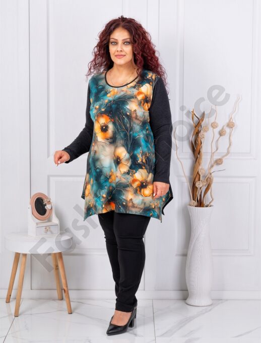 Plus size ανκορά τουνίκ φλοράλ-ωχρά-κωδ 25126-3