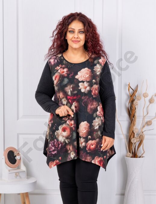 Plus size ανκορά τουνίκ φλοράλ-μπορντό/εκρού-κωδ 25126-2