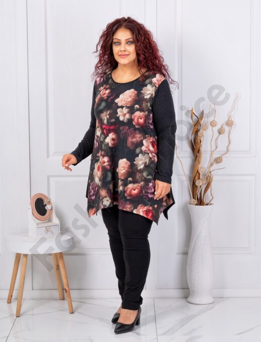 Plus size ανκορά τουνίκ φλοράλ-μπορντό/εκρού-κωδ 25126-2