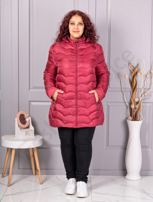 Plus size καπιτονέ μπουφάν με κουκούλα-μπορντό-κωδ 811-1