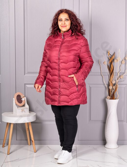 Plus size καπιτονέ μπουφάν με κουκούλα-μπορντό-κωδ 811-1