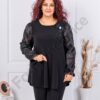 Plus size μπλούζα με διάφανα μανίκια-μαύρα πουά-κωδ 22062