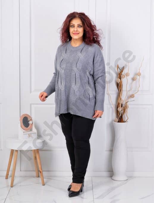 Plus size πλεκτή μπλούζα με στρας-γκρι-κωδ 85708