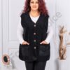 Plus size μπουκλέ γιλέκο με τσέπες-μαύρο-κωδ 2185