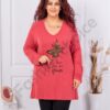 Plus size πλεκτή μπλούζα με τύπωμα-κοραλί-κωδ 10040-4