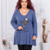 Plus size πλεκτή μπλούζα με τύπωμα-μπλε ραφ-κωδ 10040-5