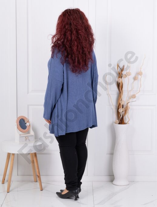 Plus size πλεκτή μπλούζα με τύπωμα-μπλε ραφ-κωδ 10040-5