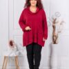 Plus size μπλούζα μακριά με ριχτό ντεκολτέ-μπορντό-κωδ 17561-3