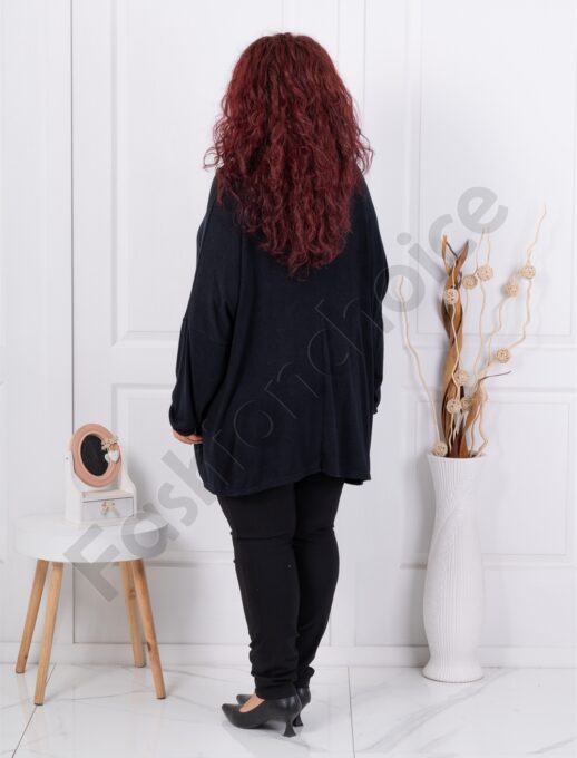 Plus size μπλούζα μακριά με ριχτό ντεκολτέ-μαύρο-κωδ 17561