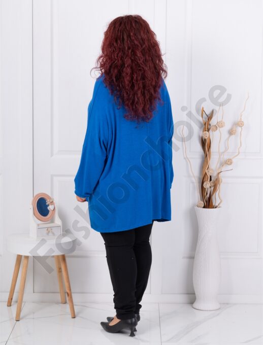 Plus size μπλούζα μακριά με ριχτό ντεκολτέ-μπλε ρουά-κωδ 17561-2