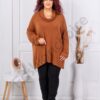 Plus size μπλούζα μακριά με ριχτό ντεκολτέ-καμηλό-κωδ 17561-1