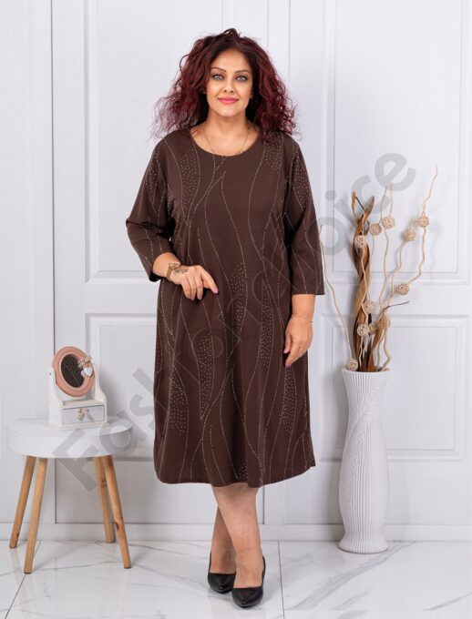 Plus size φόρεμα με στρας-καφέ-κωδ 3945-1