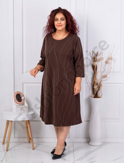 Plus size φόρεμα με στρας-καφέ-κωδ 3945-1