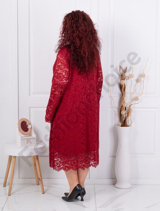 Plus size φόρεμα δαντέλα ελαστικό-μπορντό-κωδ 6445-3