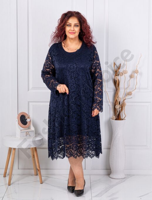 Plus size φόρεμα δαντέλα ελαστικό-μπλε σκούρο-κωδ 6445-1