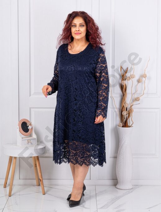 Plus size φόρεμα δαντέλα ελαστικό-μπλε σκούρο-κωδ 6445-1