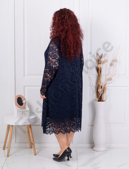 Plus size φόρεμα δαντέλα ελαστικό-μπλε σκούρο-κωδ 6445-1