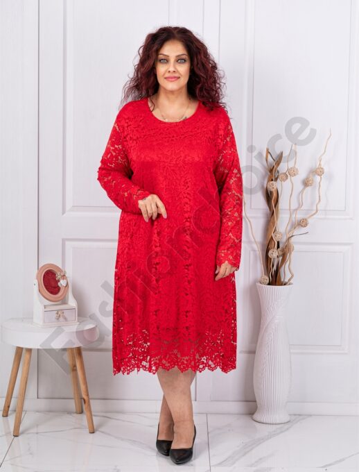 Plus size φόρεμα δαντέλα ελαστικό-κόκκινο-κωδ 6445-4