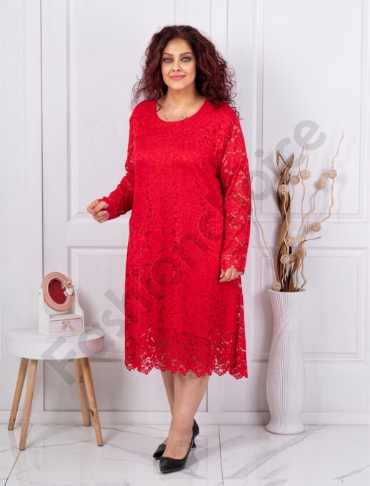 Plus size φόρεμα δαντέλα ελαστικό-κόκκινο-κωδ 6445-4