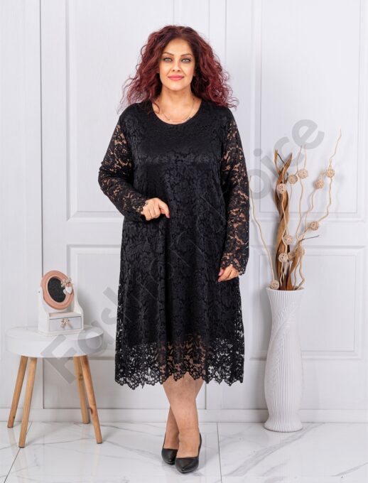 Plus size φόρεμα δαντέλα ελαστικό-μαύρο-κωδ 6445