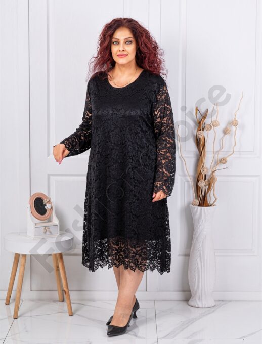 Plus size φόρεμα δαντέλα ελαστικό-μαύρο-κωδ 6445