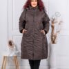 Plus size καπιτονέ μπουφάν μακρύ-καφέ-κωδ 25050-1