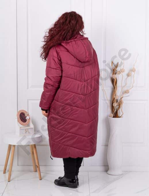 Plus size καπιτονέ μπουφάν μακρύ-μπορντό-κωδ 25050-2