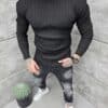Ανδρική μπλούζα με πλέξη ριμπ-μαύρο-κωδ 8144