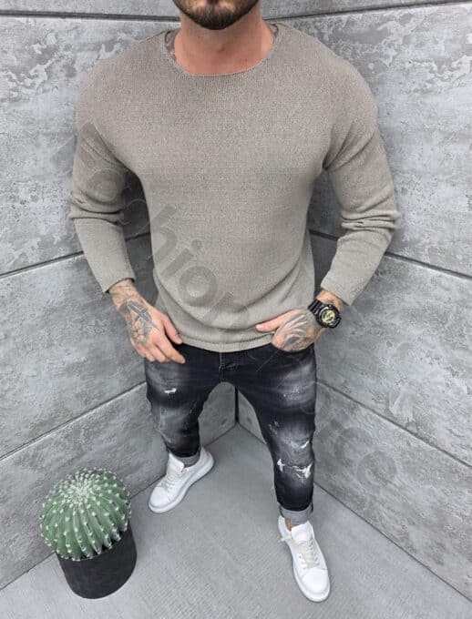 Ανδρική πλεκτή μπλούζα με ανοιχτή λαιμόκοψη-μόκα-κωδ 7119-1