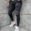 Ανδρικό τζιν παντελόνι Skinny με σκισίματα-μαύρο-κωδ 6267