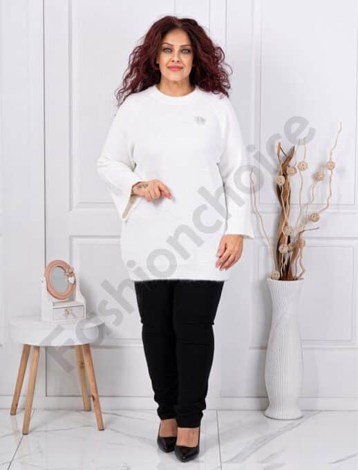 Plus size μπλούζα μακριά πλεκτή-λευκό-κωδ 615-3