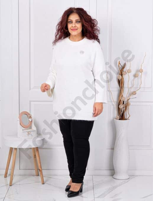 Plus size μπλούζα μακριά πλεκτή-λευκό-κωδ 615-3
