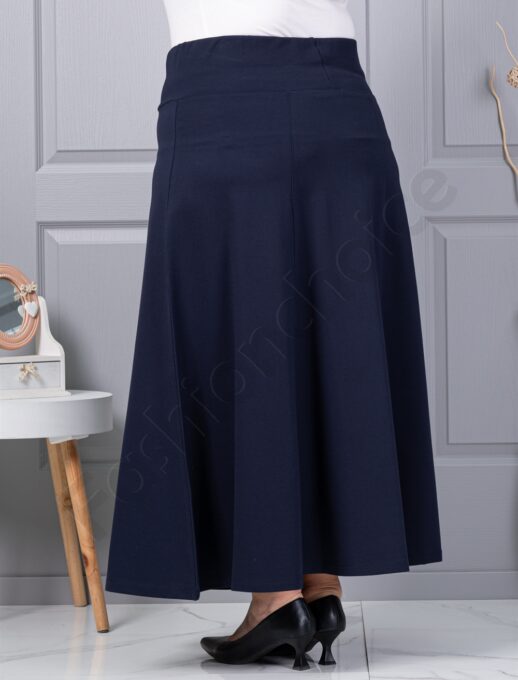 Plus size κλος φούστα με λάστιχο-μπλε σκούρο-κωδ 25365-2