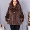 Plus size γούνινο παλτό με γιακά-καφέ-κωδ 230129-4