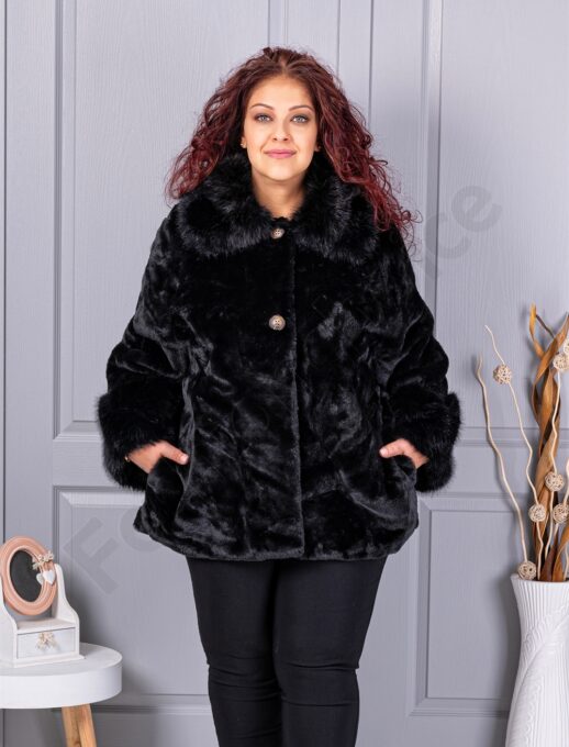 Plus size γούνινο παλτό με γιακά-γκρι-κωδ 230129-6