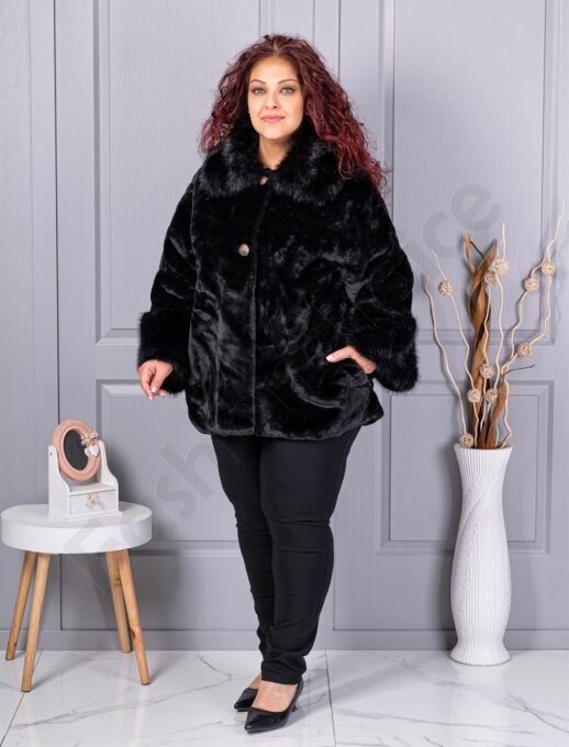 Plus size γούνινο παλτό με γιακά-γκρι-κωδ 230129-6
