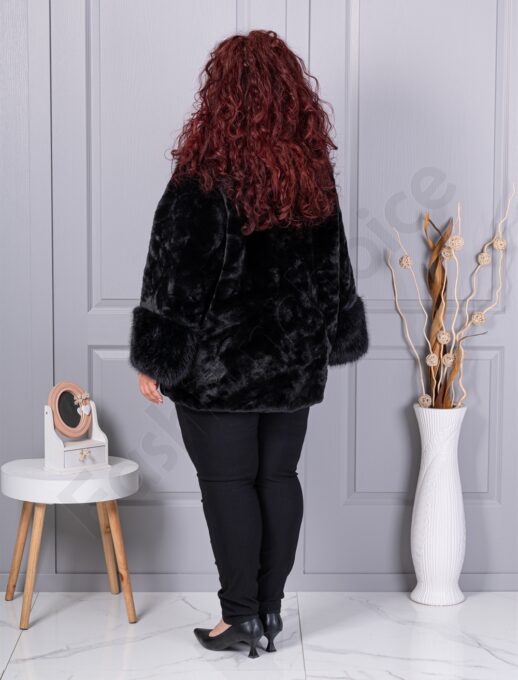 Plus size γούνινο παλτό με γιακά-γκρι-κωδ 230129-6
