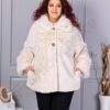 Plus size γούνινο παλτό με γιακά-εκρού-κωδ 230129-1