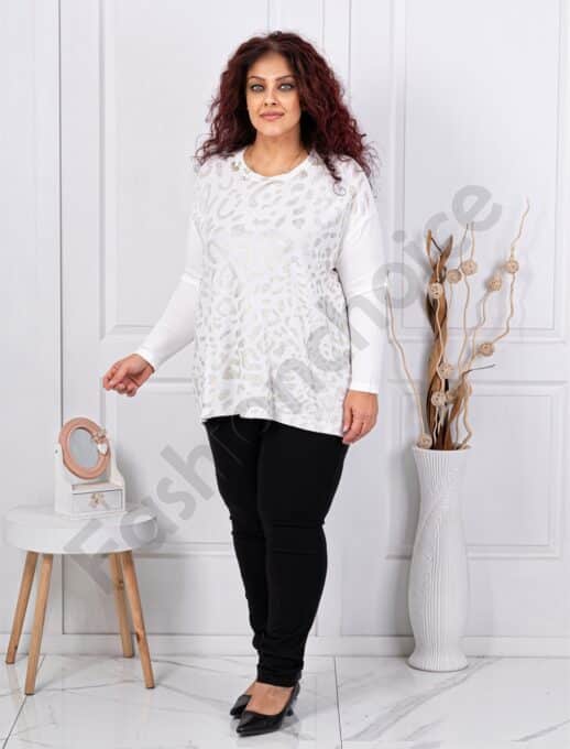 Plus size μπλούζα με λεοπάρ λεπτομέρεια-λευκό-κωδ 6761-1